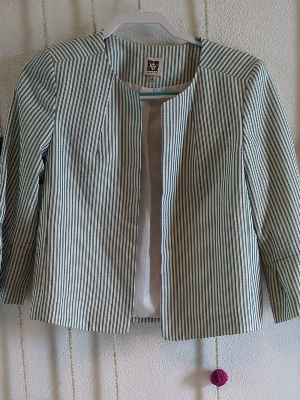 Anne Klein Green and White Striped Jacket